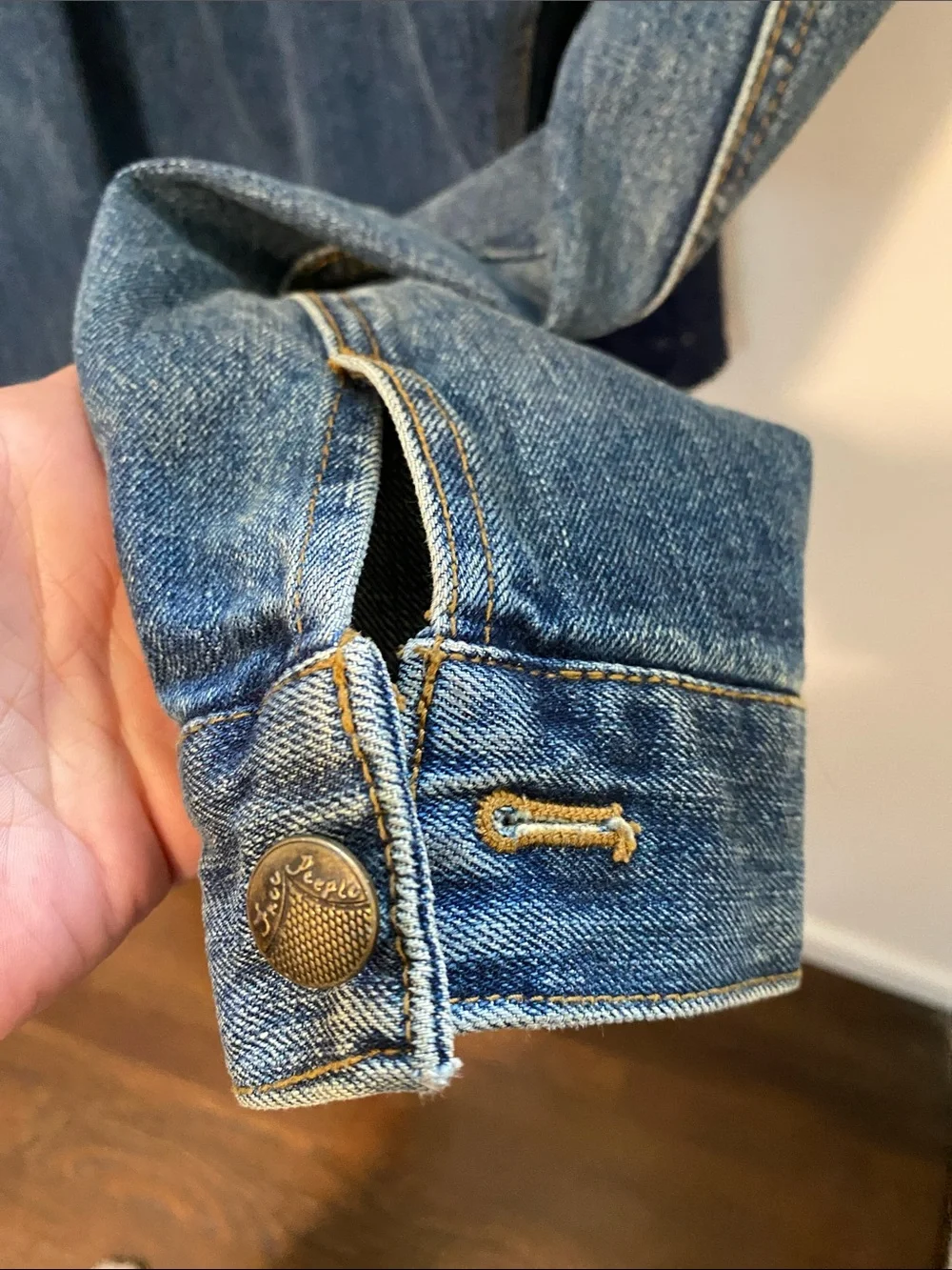 Free People Lace and Blue Denim Jacket with Contrast Stitching NWOT - Picture 6 of 9